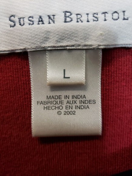 Susan Bristol Vintage Velour Rose Applique Red sz Lg Long Sleeve beads - Picture 3 of 7